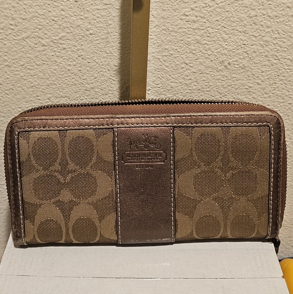 Coach Handbags - Coach Signature Brown Metalic Leather  Wallet